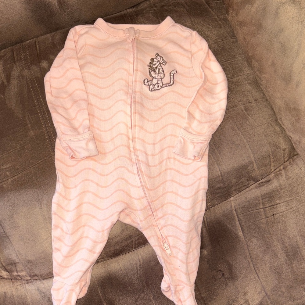 Soft Orange Baby One-Piece Footed Sleeper with Tigger